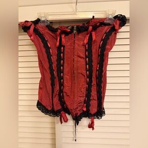 Vintage 1990’s Y2K Funhouse Red Corset Top with Black Lace Women’s sz M/L